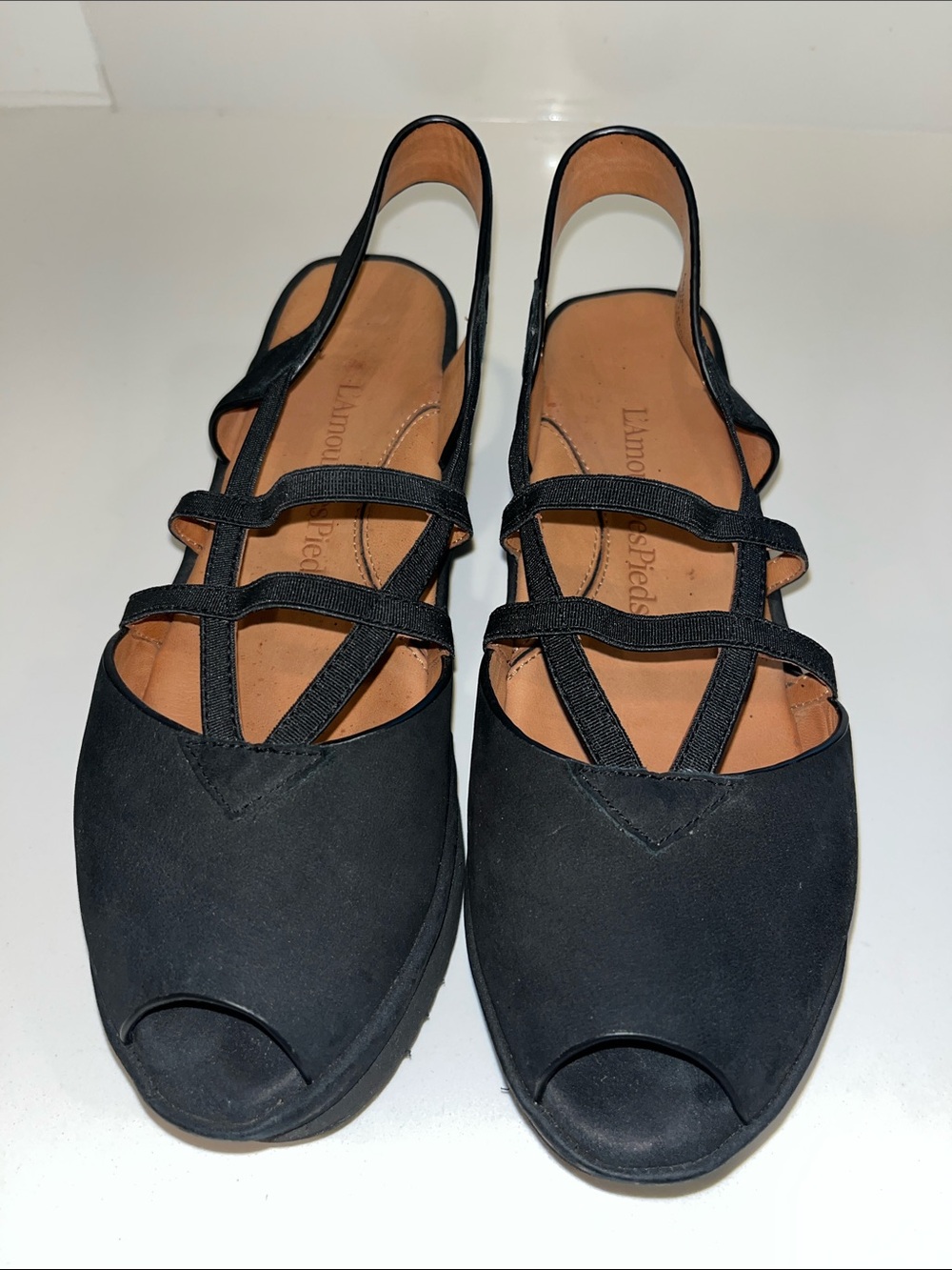 L'Amour Des Pieds Adelais Platform Wedge Sandal Sz 7.0 Black Suede